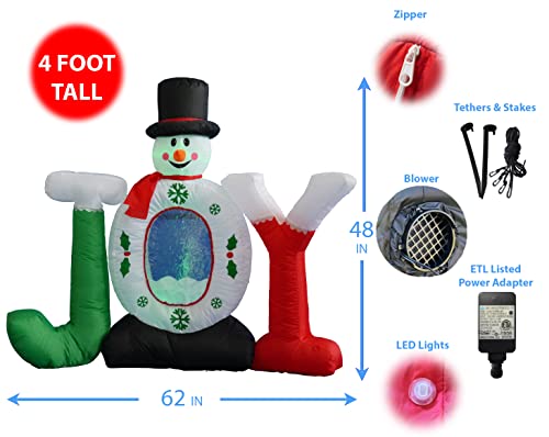 Christmas Inflatable Snow Globe Decorations Bundle - 4ft Snowman & 8ft Snowman with Penguin & Gift Box