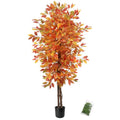 6FT Artificial Ficus Tree with Autumn Foliage - Seasonal Home Decor - Orange