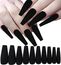 Black Long Coffin Press On Nails Set - 120 Pc Matte Fake Nails with Glue