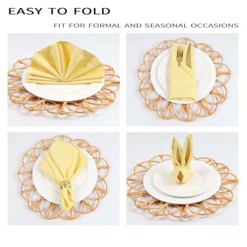 Set of 8 Pale Yellow Cloth Napkins - Washable & Absorbent Table Linens