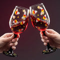 Halloween Candy Corn Stemmed Wine Glasses Set - 2 Pcs, Hand Painted, Festive Drinkware