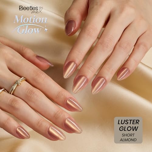 Beetles Gel Polish Short Almond Press On Nails - Motion Luster Glow, Cat Eye Finish