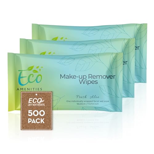 Travel Makeup Remover Wipes Pack of 500 - Individually Wrapped, Gentle & TSA Friendly