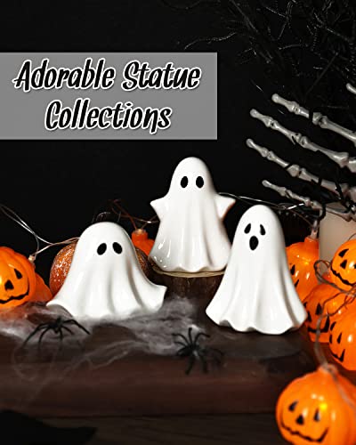 Halloween Ceramic Ghost Figurine Set - Small Spooky Ghost Decorations