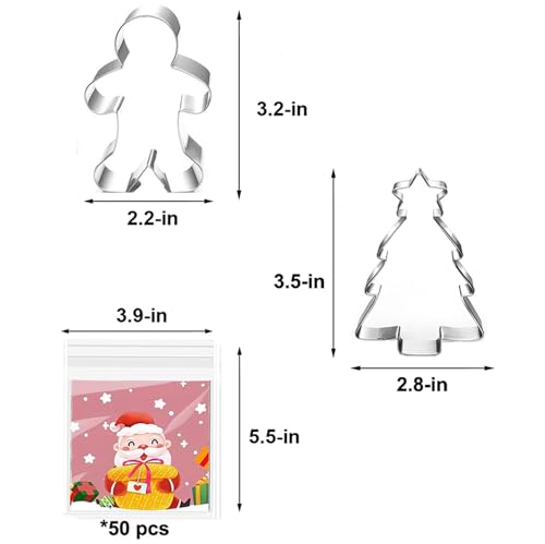 Christmas Cookie Cutters Set - 5 Pieces, 3.2'' Shapes Including Tree, Gingerbread Man, Snowflake, Snowman, Candy - New Variation
