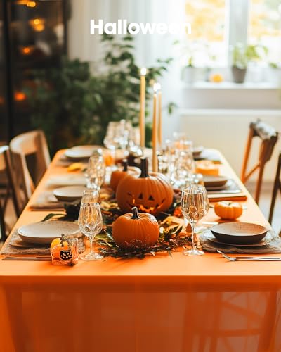 Disposable Orange Rectangular Table Cloth - 54x108 Inches, 3 Pack
