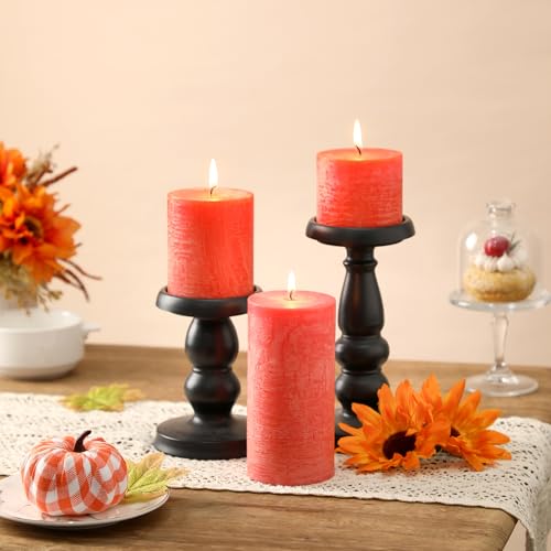 Fall Candles Set of 3 - 3x4 Inch Orange Pillar Candles for Autumn Decor