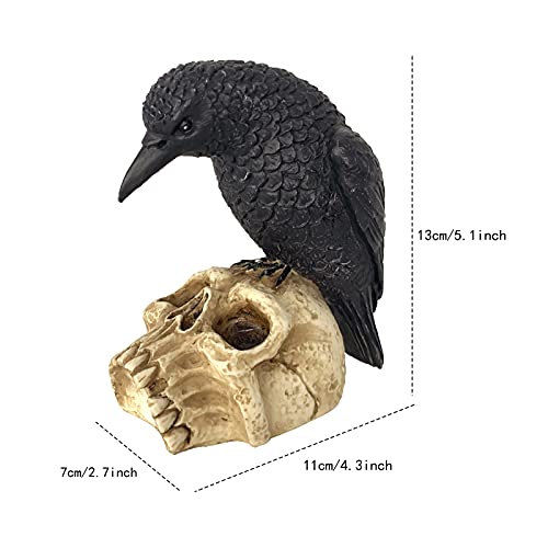 Halloween Gothic Crow on Skull Figurine - 5x 2.7x4 Inch Spooky Decor