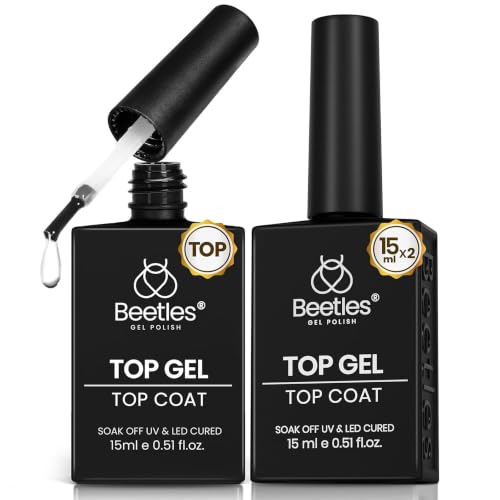 Beetles No Wipe Gel Top Coat - Clear 2 Pack, 15ml Each - Long Lasting Shine & Easy Application (Variation: A-Clear-2)