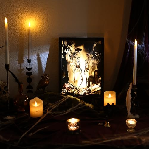 Spooky Skeleton Halloween Wall Decor with Built-In LED Lights - 16x12 Inch Frame