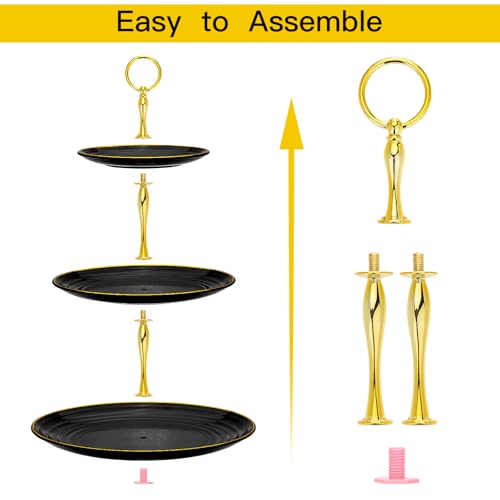 Black Gold 3-Tier Cupcake Stand Plastic Dessert Display for Parties