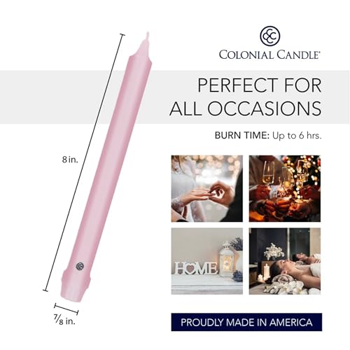 Unscented Pink Taper Candles - Persian Pink, 8 Inch, Pack of 12, Classic Collection