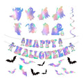 Halloween Holographic Hanging Decorations Set - Ghost Banner & 3D Bat Wall Stickers
