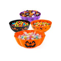 Halloween Candy Bowls Set - 4 Large Plastic Trick-or-Treat Treat Holders - Orange, Purple, Black Variations