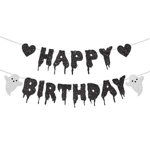 Halloween Birthday Banner Black Glitter Wall Decorations for Party