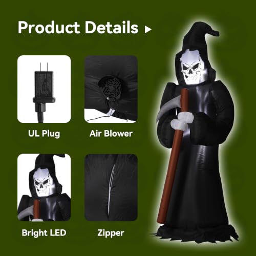 8FT Inflatable Grim Reaper with Scythe Halloween Yard Decor LED Lighted Outdoor Decoration