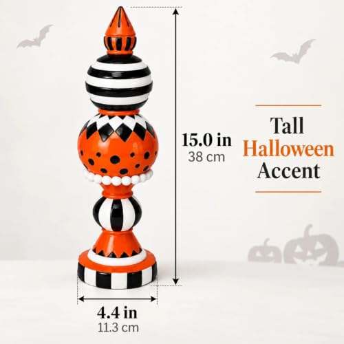 15-Inch Orange Black and White Checkered Halloween Table Decor - Pumpkin Accent, Farmhouse Style