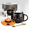 Brewish Cat Mug with Witch Hat Lid & Spoon - 12oz Black Ceramic Coffee & Tea Cup - Cat Lover Gift
