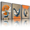 Black Framed 3-Piece Modern Abstract Canvas Wall Art - Gold Deer & Foil Lines, 16x24 Inches