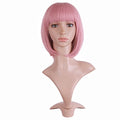 12 Inch Lady Short Straight Flat Bangs Bob Wig - Rouge Pink