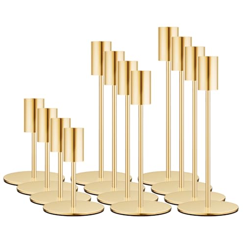 Zeochyni Set of 12 French Gold Taper Candle Holders for Wedding Party