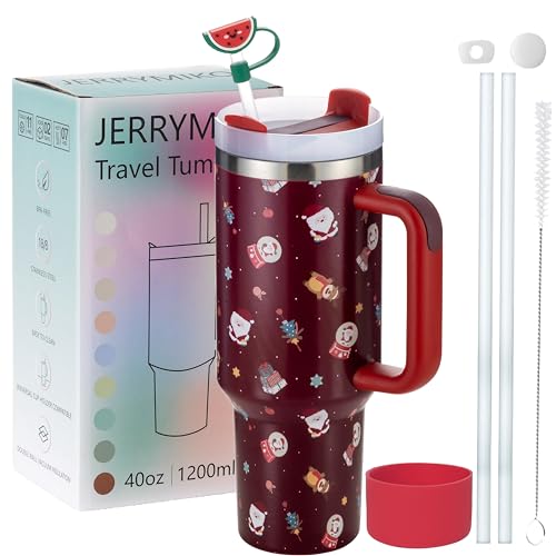 40 oz Insulated Tumbler with Handle & Straw Lid - Red Christmas