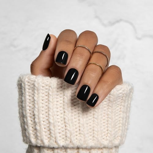 Press-On Black Nails Kit - 33 Piece Short Squoval Gel Finish with Application Tools - Variation of All Black