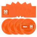 Orange Plastic Party Plates 100 Pack for Halloween & Fall Celebrations - 9 Inch & Napkins Included