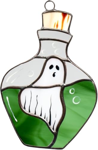Ghost in a Bottle Halloween Stained Glass Suncatcher - Spooky Window Decor - Variation of THIS listing