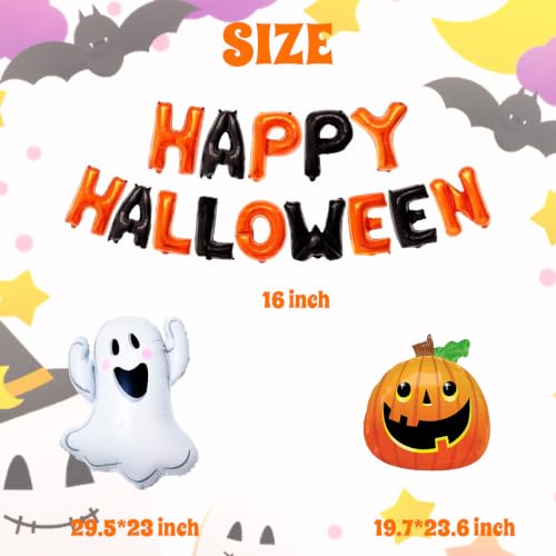 Halloween Balloons & Banner Set - Ghost, Pumpkin Foil Balloons for Party Decorations