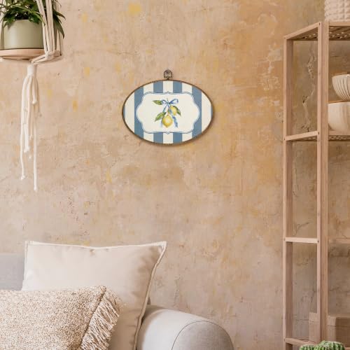 Blue and White Lemon Fruit Oval Wall Art Decor - 11.4x8.6 Inch - Lemon 6