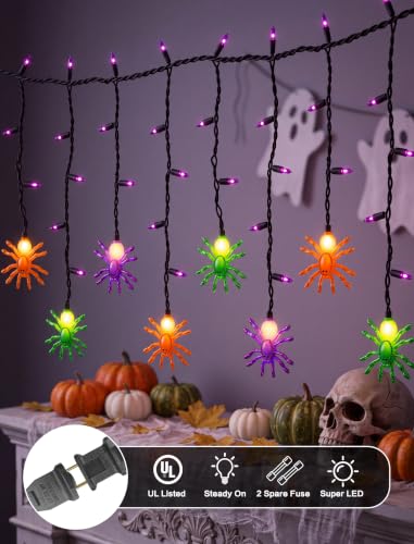 Outdoor Halloween Spider String Lights - 50 LED 7FT Waterproof Decorative Lights