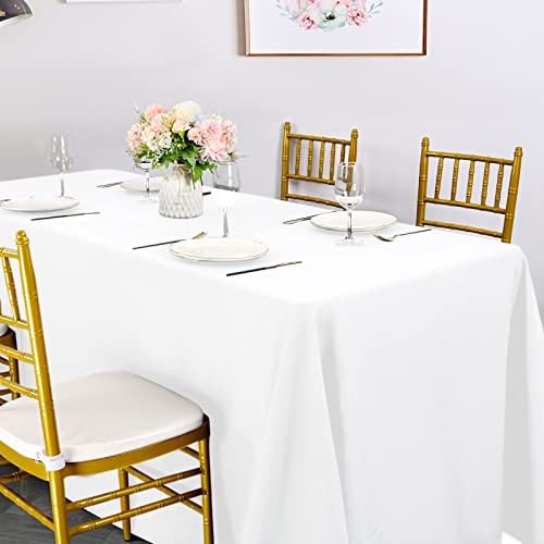 White Polyester Tablecloths 90x156 inch Pack of 6 for 8ft Tables - Wedding & Party Use