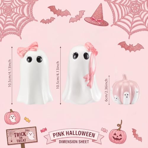 Pink Halloween Decor Set - Cute Ghost & Pumpkin Table Centerpieces - Elegant Style