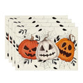 Halloween Pumpkin & Spider Web Placemats Set of 4 - 12x18 Inch Fall Table Decor - Beige