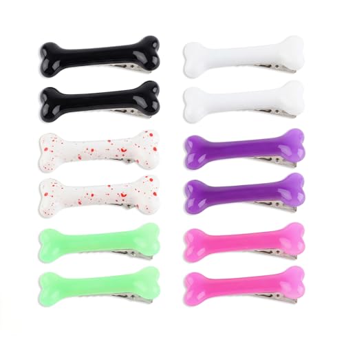 Bone-Shaped Hair Clips Set - 12 Gothic Halloween Cosplay Hairpins