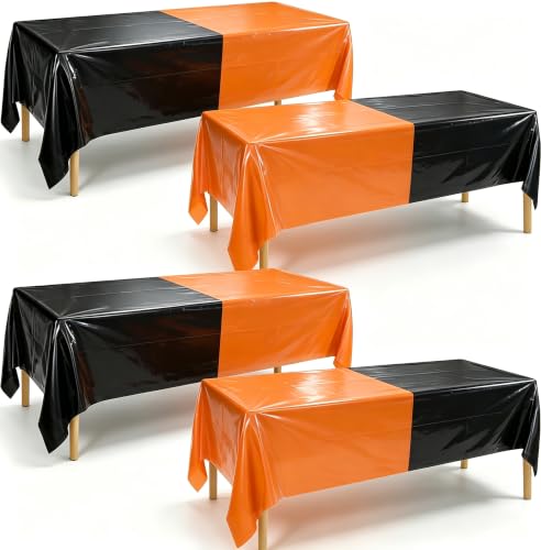 Halloween & Graduation Orange Black Rectangle Tablecloths - 4 Pack, 51x86 Inch - Variation: Orange & Black