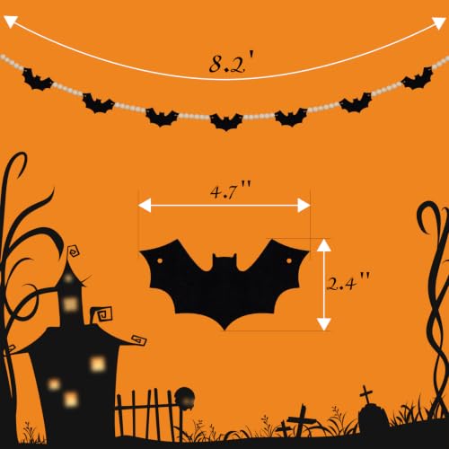 Halloween Felt Bat Garland with Wood Beads - Mantel Decor, Spooky Rustic Halloween Decoration - Bat Variation