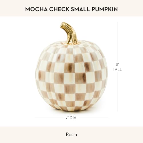 Small Resin Pumpkin Decor - Brown & White Mocha Check - Autumn Fall Thanksgiving