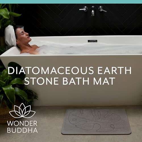 Diatomaceous Earth Bath Mat with Non-Slip Backing - Palm Pattern, Quick Dry, 26.6" x 15.3"