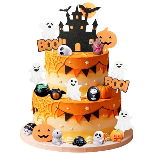 Yellow Ghost Cake Topper Halloween Decorations Set - Spooky Party Supplies