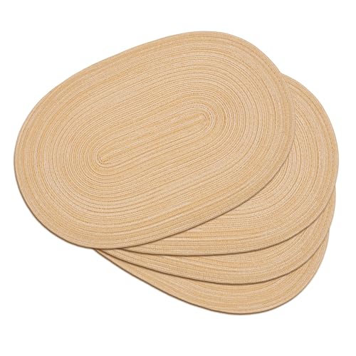 Oval Braided Woven Placemats Set of 4 - Beige Brown Dining Table Mats