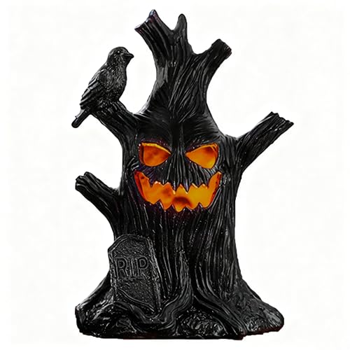 Halloween Tree Light Decoration with Glowing Face - Indoor Haunted Tree Scene