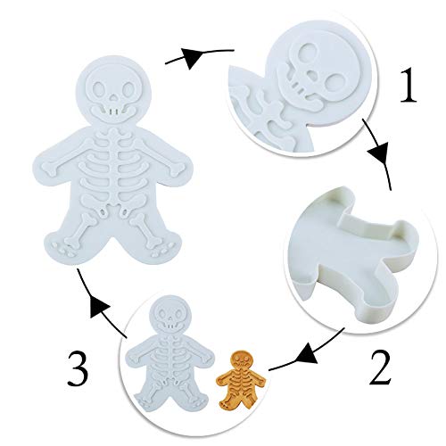 2-Pack Skeleton Cookie Mold with Stamp - Skull & Sugar Skull Cookie Cutter for Halloween and Christmas Baking