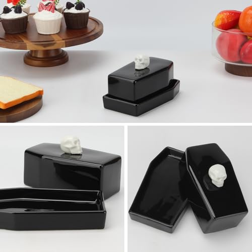 Gothic Skull Ceramic Butter Dish with Lid - Halloween & Horror Decor