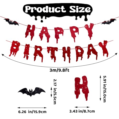 Halloween Birthday Banner with Glitter and Bats - 118 Inch Spooky Decor