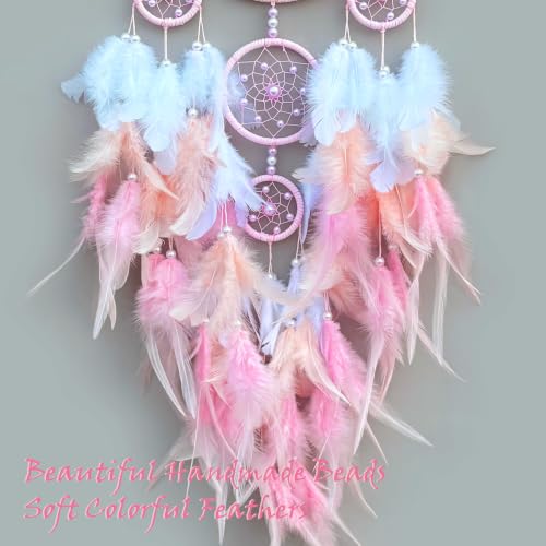Pink Dream Catcher for Girls - Boho Wall Decor, Handwoven Fairy Room Accent - Variation of Pink