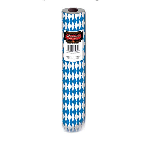 Plastic Table Cover Rolls for Oktoberfest Party, Blue & White Argyle, 2-Pack, 40 x 100 Feet