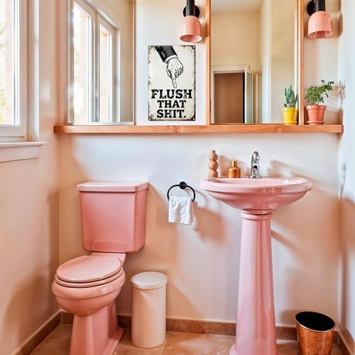 Bathroom Metal Tin Sign - Flush That Shit Reminder - Toilet Humor Decor