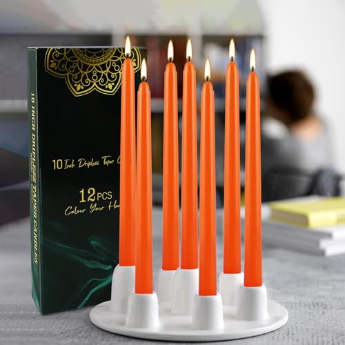 12 Pack 10-Inch Orange Taper Candles Unscented Dripless for Halloween & Holiday Decor - Variation of THIS Listing